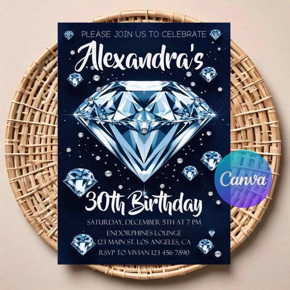 Diamond Birthday Invitation | Editable Digital Download | Glamorous Bling Party Invite | Printable Template | Instant Access