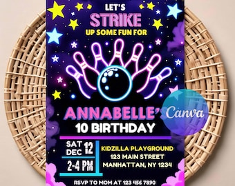 Bowling Birthday Invitation for Kids | Editable Digital Download | Strike Up Some Fun Party Invite | Printable Bowling Theme Card