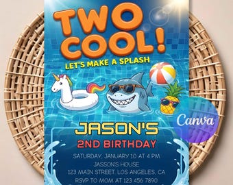 Two Cool 2nd Birthday Invitation | Editable Winter Birthday Invite | Boy or Girl Cool Theme | Printable Digital Party Invite.