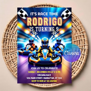 Verjaardagsuitnodiging skelter voor kinderen | Bewerkbare digitale download | Uitnodiging racefeest | Afdrukbare verjaardagskaart skelterthema
