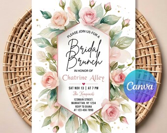 Floral Boho Bridal Brunch Invitation | Editable Bohemian Bride Shower Invite | Rustic Flower Design | Printable Template | Instant Download