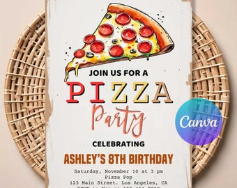 Digital Pizza Party Birthday Invitation | Editable Kids Birthday Invite | Printable Pizza Theme Party Card | Fun Boys Girls Celebration