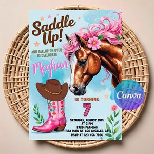 Cowgirl Birthday Invitation | Editable Western Party Invite | Pink Rodeo Printable Template | Digital Download | Instant Access