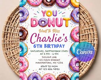 Donut Birthday Invitation for Kids | Editable Digital Download | Printable Doughnut Party Invite | Sweet Celebration Theme Card