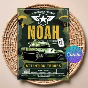 Militär Geburtstagseinladung | Bearbeitbarer digitaler Download | Druckbare Armee Party einladen | Camouflage Soldat Thema Kindergeburtstagskarte