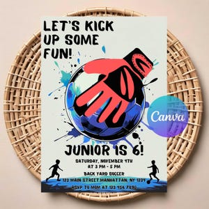 Convite de aniversário de futebol para crianças | Download digital editável | Convite para festa de futebol para impressão | Modelo para download instantâneo