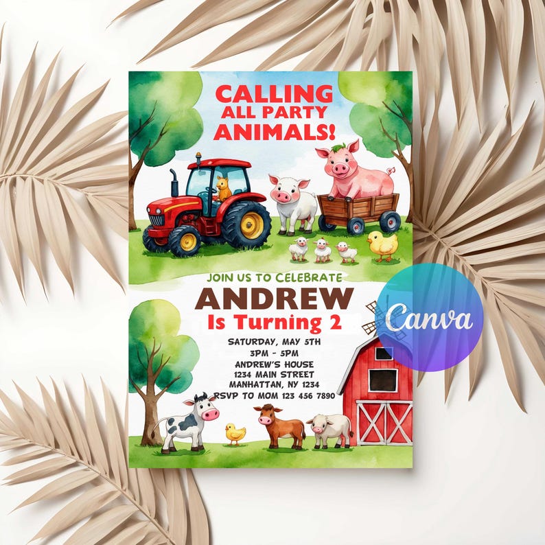 Farm Birthday Invitation for Kids | Editable Barnyard Party Invite ...