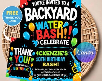 Water Bash Birthday Invitation for Kids | Editable Digital Download | Printable Splash Party Invite | Summer Water Fun Theme Card