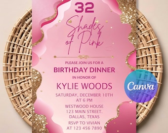 Shades of Pink Birthday Invitation | Agate Dinner Party Invite (Digital Template)