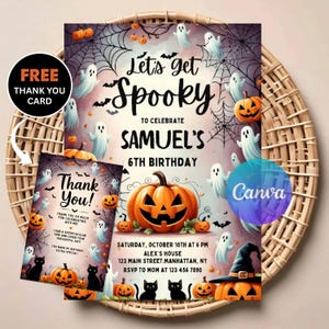 Spooky Birthday Invitation | Editable Digital Download | “Let's get Spooky” Ghost & Pumpkin Party Invite | Printable Halloween Template