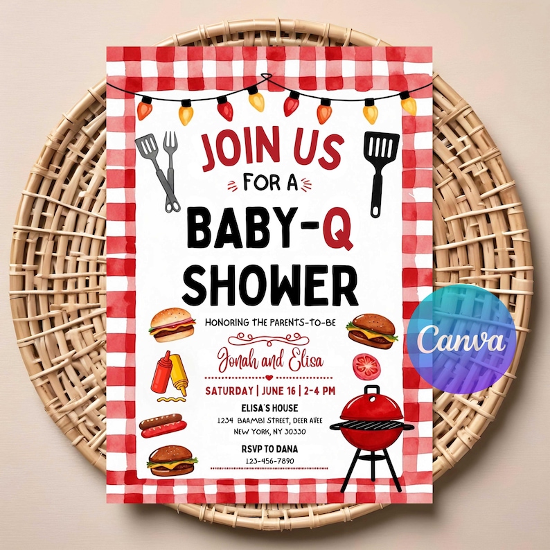 Babypartyeinladung Grillen | Grill & Chill-Thema | Bearbeitbare digitale Vorlage | Druckbare Baby Shower Einladung | Jungen- oder Mädchen-Dusche | Leinwand Bild 2