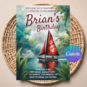 Sailing Birthday Invitation | Nautical Boat Party Invite | Digital Download | Editable Template | Ocean Theme Printable for Kids