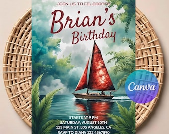 Sailing Birthday Invitation | Nautical Boat Party Invite | Digital Download | Editable Template | Ocean Theme Printable for Kids