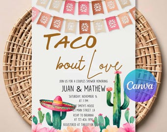 Taco Bout Love Couples Shower Invitation, Boho Fiesta Cactus Bridal Shower Invite, Mexican Desert Theme, Editable Digital Template