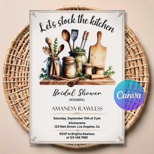 Let’s Stock the Kitchen Bridal Shower Invitation | Editable Cooking Theme Bride-to-Be Invite | Printable Template | Instant Digital Download