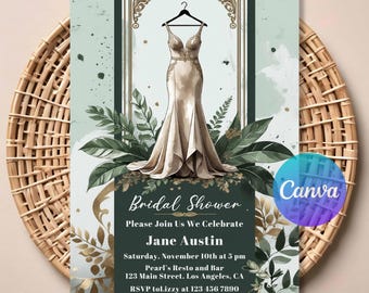 Watercolor Greenery Bridal Shower Invitation | Editable Elegant Botanical Invite | Rustic Floral Design | Printable Template
