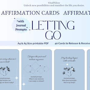 Letting Go Affirmation Cards with Journal Prompts, Digital Journal Prompts, Self Care, Self Worth, Self Love, Printable Affirmation Cards