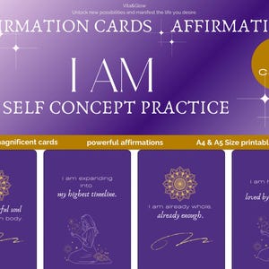 Afirmaciones "Yo soy", Práctica de autoconcepto, Amor propio, Afirmación de autoestima, Salud mental, Herramientas terapéuticas imprimibles, Kit de autocuidado imprimible