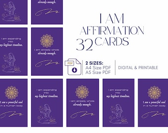I AM Affirmations, Self Worth, Mindset Cards, Digital Download