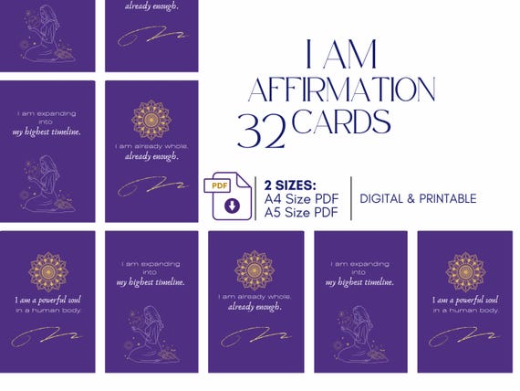I AM Affirmations, Self Worth, Mindset Cards, Digital Download