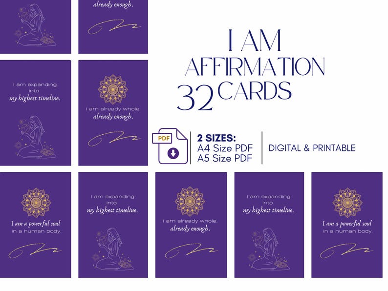 I AM Affirmations, Self Worth, Mindset Cards, Digital Download image 1