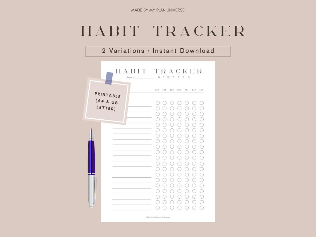 Habit Tracker Printable | Minimal Undated Habit Planner | A4 & US ...