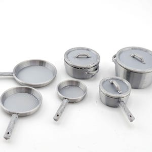 1:12 Miniature pans and pots 6 pieces with lids — STL File for Dollhouse Kitchen Scenes