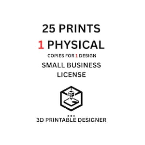 1つのデザインにつき1つの物理ライセンス、最大25個の物理3Dプリントを販売、3Dプリント可能なデザインの商用ライセンス