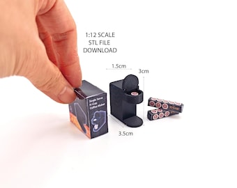 1:12 openable coffee maker and  capsule plus box, miniatures, kitchen applicants, mini cooking, real cook, 3D printing STL