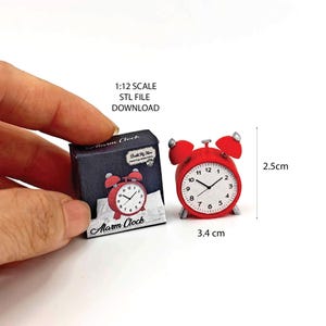 1:12 alarm clock for dollhouse, classic clock vintage style doll accessories stl file miniatures