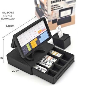 1:12 POS Cashier machine, all in one, money, receipt, POS two screen, mini mart, mini store, doll accessories, supermarket