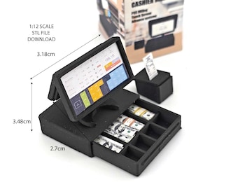 1:12 POS Cashier machine, all in one, money, receipt, POS two screen, mini mart, mini store, doll accessories, supermarket