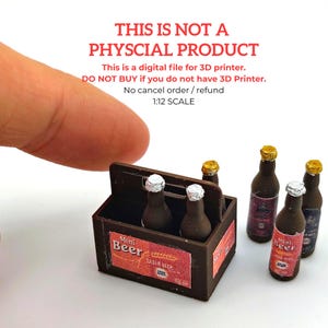 May include: Miniature beer bottles with silver foil tops and gold bottle caps, displayed in a brown wooden carrier. The carrier has a red label that reads "Mini Beer". The image also includes the text "THIS IS NOT A PHYSCIAL PRODUCT".