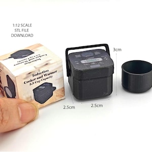 Otwierany garnek do ryżu i pudełko w skali 1:12, miniatury, elementy wyposażenia kuchni, mini gotowanie, prawdziwy kucharz, druk 3D STL