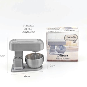 1:12 Mixer, Tilt-Head Stand Mixer, Retro Stand Mixer, Baking display, Mini kitchen cooking electronic appliance, 3D print, STL dollhouse