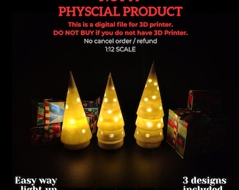 Kerstboom eenvoudig licht op decoratie STL-bestand voor poppenhuis of bureau kerstdisplay, 3 stijlen
