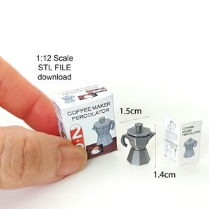 Impression 3D - Plaque de cuisson à l'échelle 1:12, cafetière, percolateur, boîte et manuel, mini batterie de cuisine, mini casserole, cuisine, candidats, scène de cuisine
