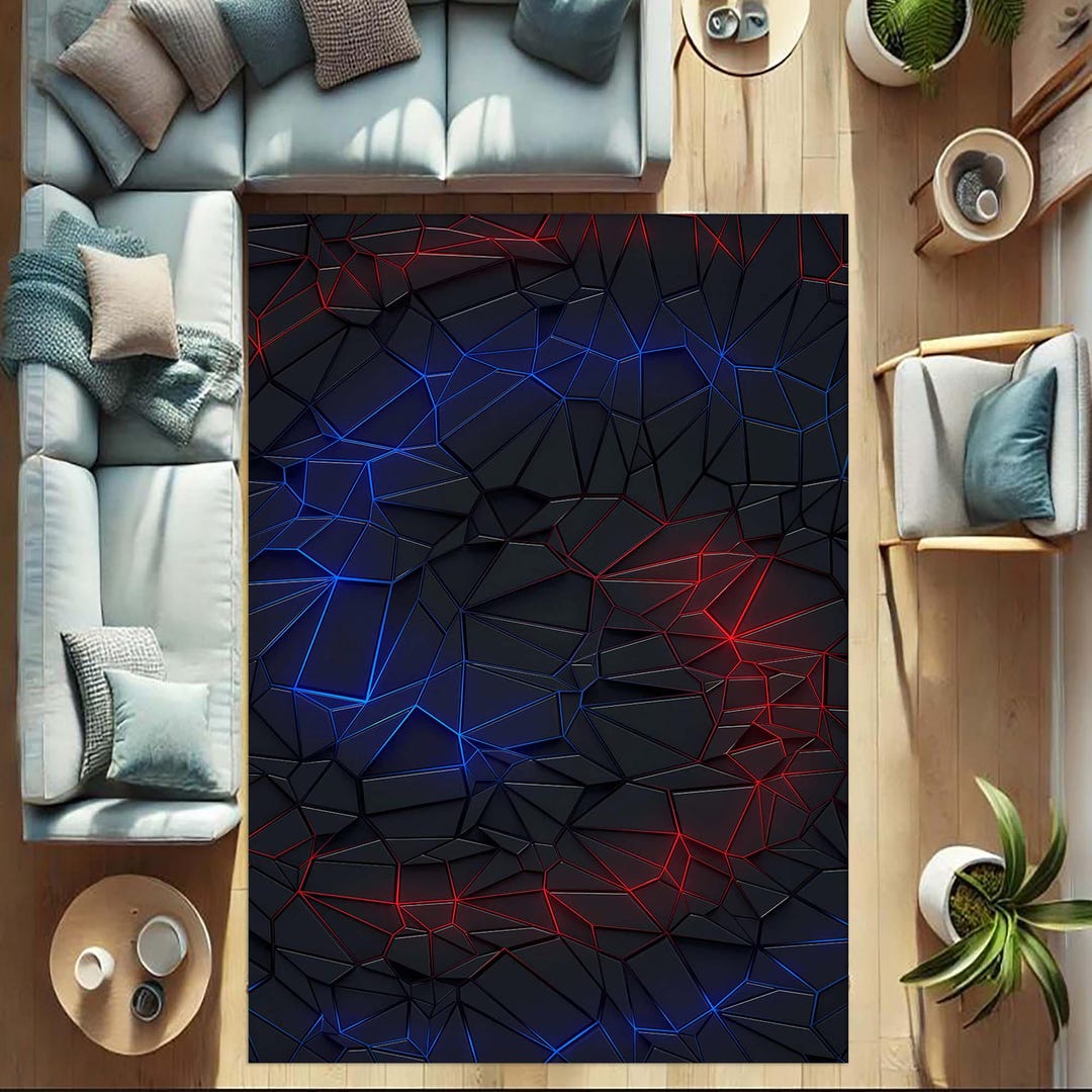 Modern Geometric Rug, Abstract 3D Design Carpet, Futuristic Home Decor ...