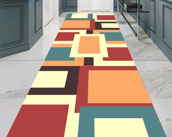 Modern Geometric Runner Rug: Color Block Hallway Carpet