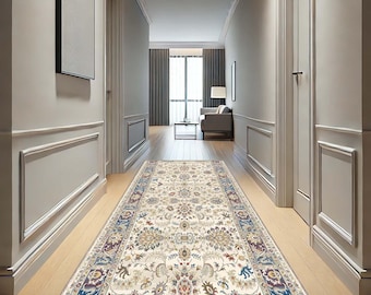 Vintage Style Hallway Runner Rug, Traditional Carpet, Floral Long Area Rug, Washable Runner, Classic Corridor Rug, Elegant Entryway Decor