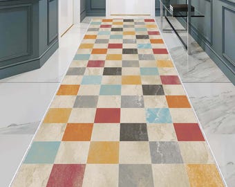 Runner Rug, Hallway, Colorful Geometric Rug, Modern Runner, Washable Rug, Contemporary Home Decor, Custom Size Rug, Corridorr Rug, Entry rug