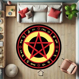 Pentagram Rug, Occult Carpet, Wiccan Decor, Witchcraft Mat, Gothic Home, Alchemy Symbols, Mystic Rug, Magic Circle, Dark Aesthetic, Esoteric
