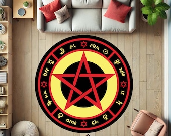 Pentagram Rug, Occult Carpet, Wiccan Decor, Witchcraft Mat, Gothic Home, Alchemy Symbols, Mystic Rug, Magic Circle, Dark Aesthetic, Esoteric