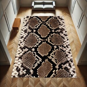 SnakeSkin, ExoticDesign, AnimalPrint, StatementRug, UniquePattern, WildHome, NatureInspired, NeutralTones, TrendyInterior, EyeCatching