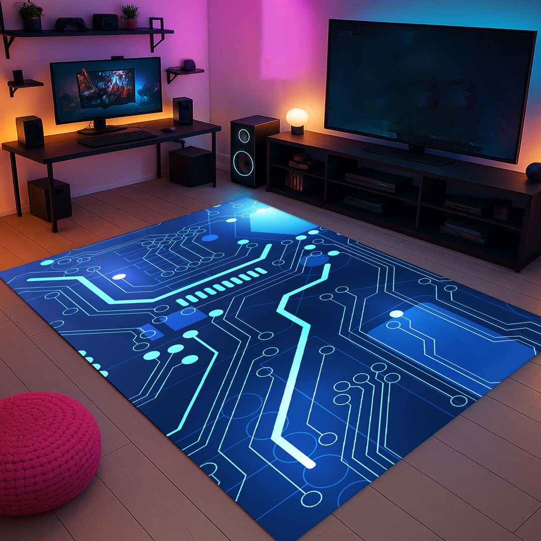 Circuit Board Rug, Tech Room Carpet, Gamer Floor Mat, Sci Fi Decor ...