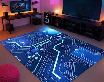 Tapijt printplaat, tapijt technische ruimte, gamervloermat, scifi-decor, nerdkamertapijt, tienerkamerdecor, tapijt gamer cadeau, futuristisch tapijt