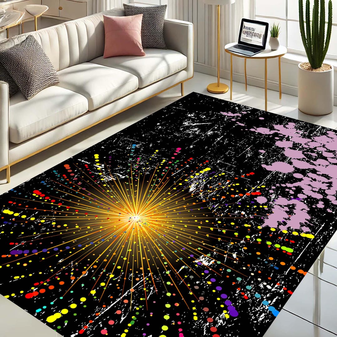Abstract Art Rug, Cosmic Burst Rug, Colorful Splatter Mat, Explosion ...