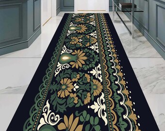 Floral Hall Runner, Oriental Rug, Vintage Floor Mat, Boho Hallway Rug, Classic Area Rug, Elegant Entryway Mat, Long Rug For Hall