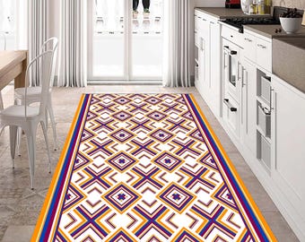 Colorful Runner Rug, Kitchen Floor Mat, Boho Style Carpet, Ethnic Area Rug, Bright Geometric Rug, Tribal Floor Decor, Long Kitchen Runner
