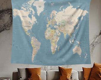 Tapiz de mapa del mundo, decoración educativa, póster de geografía grande, mapa vintage, arte para sala de estar, tapiz para aula, decoración inspiradora